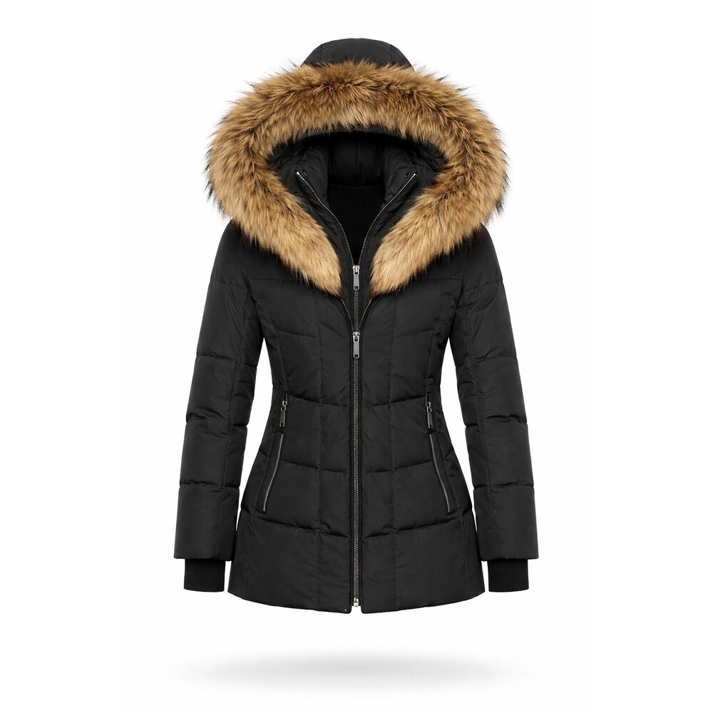 Mackage Women’s Down Parka Jacket S/P Black Fur Hood Fur 90% Duck Down